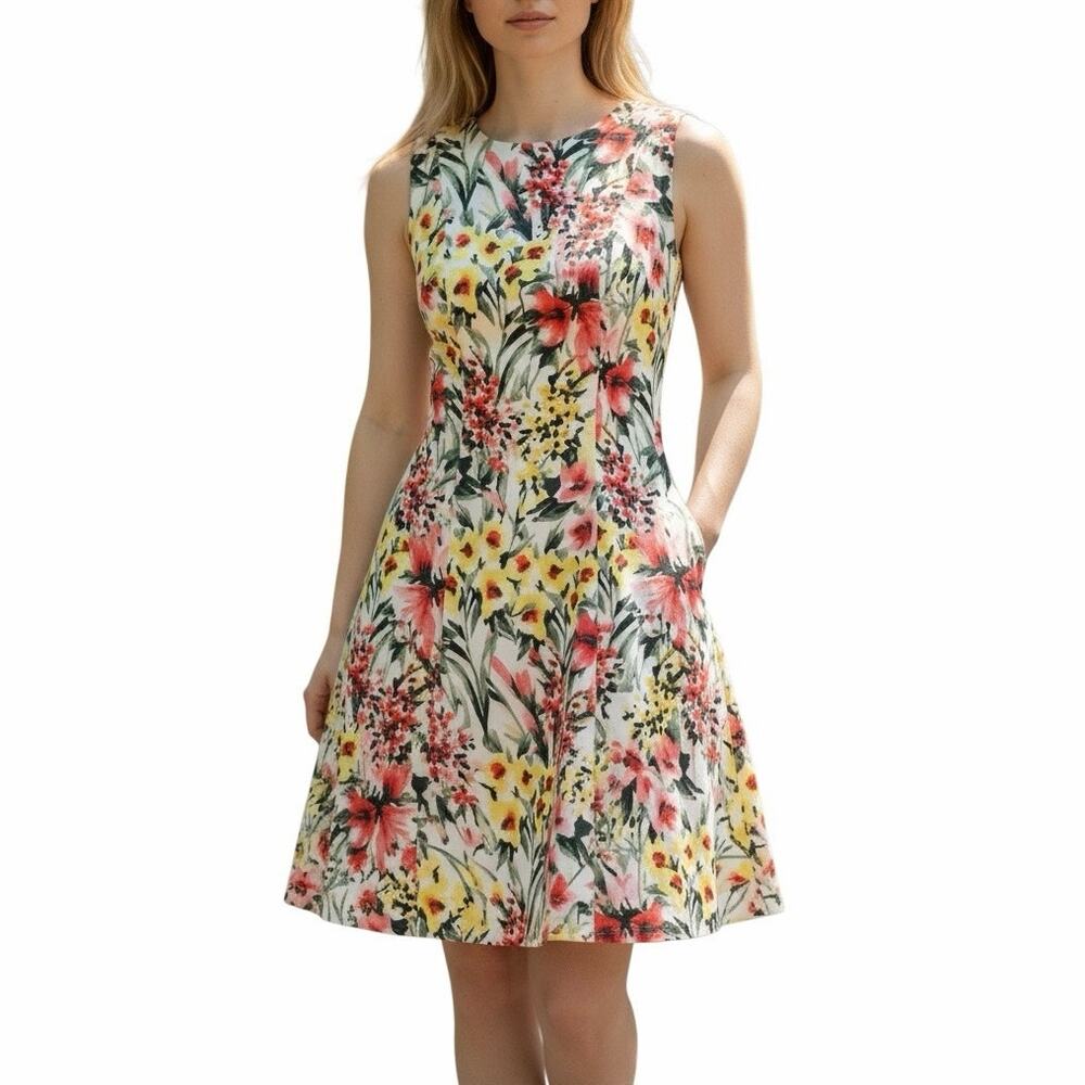 Tommy Hilfiger Vibrant Floral Print Sleeveless A-Line Dress Size 12 - Picture 2 of 12